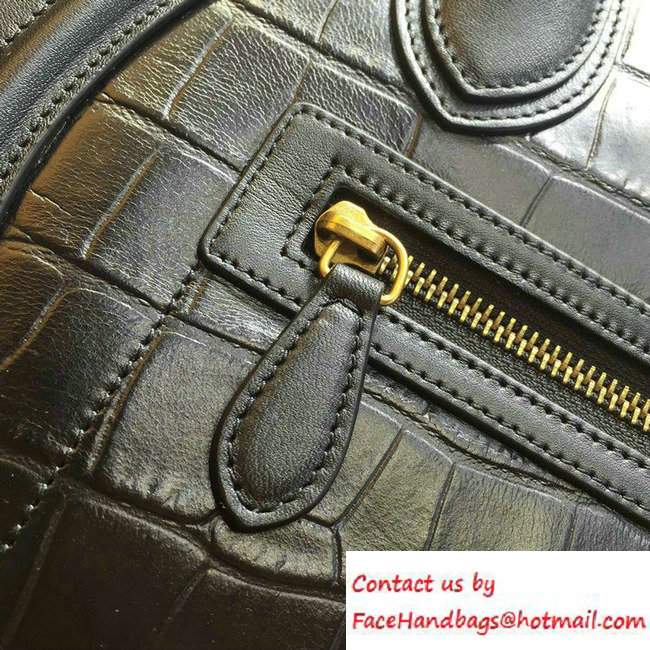 Celine Luggage Micro Tote Bag in Original Leather Black/Croco Pattern 2016 - Click Image to Close