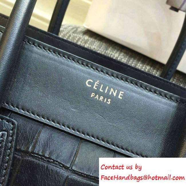 Celine Luggage Micro Tote Bag in Original Leather Black/Croco Pattern 2016