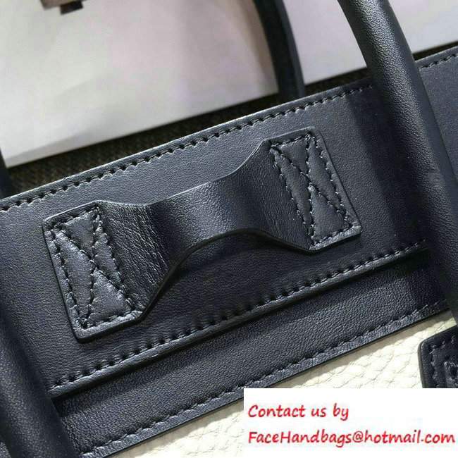 Celine Luggage Micro Tote Bag in Original Leather Black/GrainedWhite/Crinkle Blue 2016