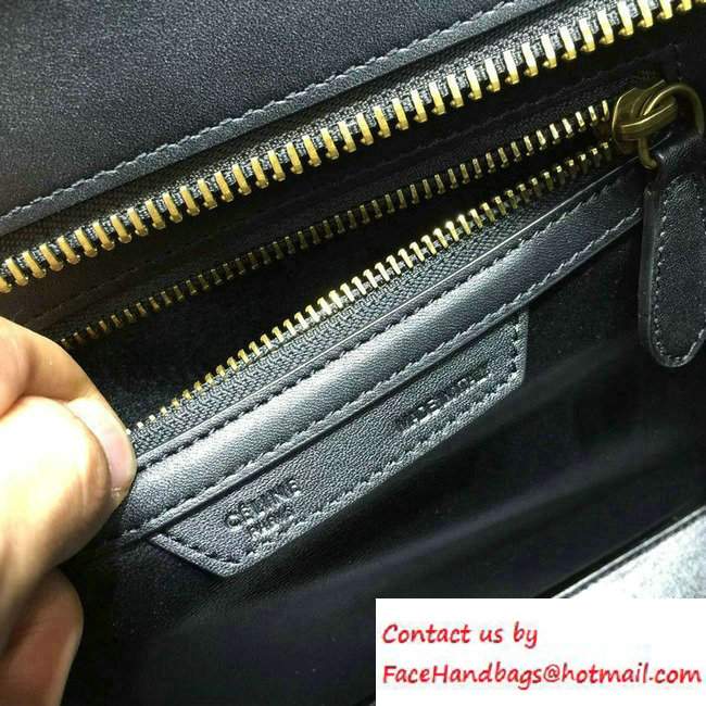 Celine Luggage Micro Tote Bag in Original Leather Black/GrainedWhite/Crinkle Blue 2016