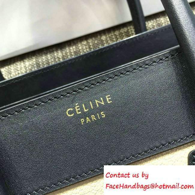 Celine Luggage Micro Tote Bag in Original Leather Black/Grained Beige/Suede Green 2016