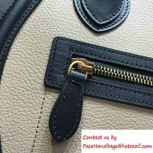 Celine Luggage Micro Tote Bag in Original Leather Black/Grained Beige/Suede Green 2016