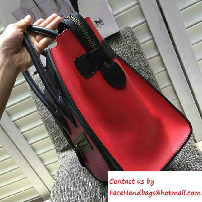 Celine Luggage Micro Tote Bag in Original Leather Black/Grained Fushia/Red 2016 - Click Image to Close