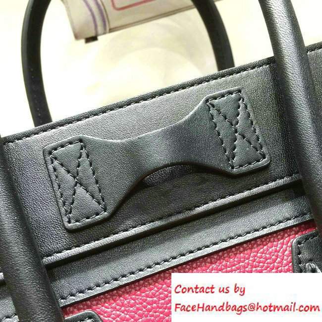 Celine Luggage Micro Tote Bag in Original Leather Black/Grained Fushia/Red 2016