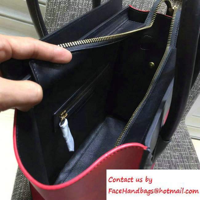 Celine Luggage Micro Tote Bag in Original Leather Black/Grained Fushia/Red 2016 - Click Image to Close