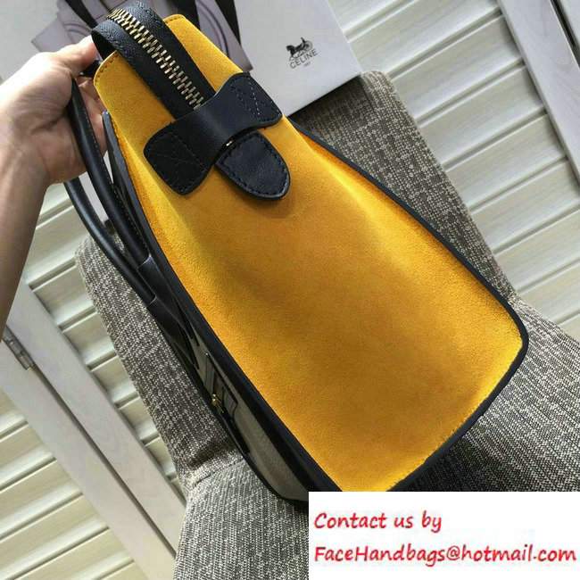 Celine Luggage Micro Tote Bag in Original Leather Black/Grained Gray/Suede Yellow 2016
