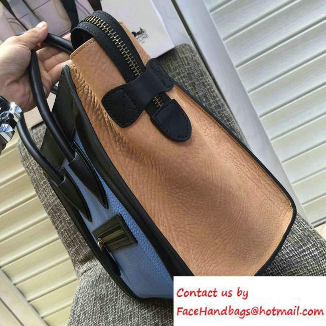 Celine Luggage Micro Tote Bag in Original Leather Black/Grained Sky Blue/Crinkle Apricot 2016 - Click Image to Close