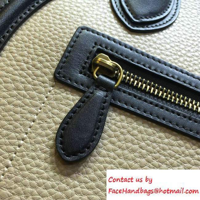 Celine Luggage Micro Tote Bag in Original Leather Black/Grained White/Etoupe 2016 - Click Image to Close
