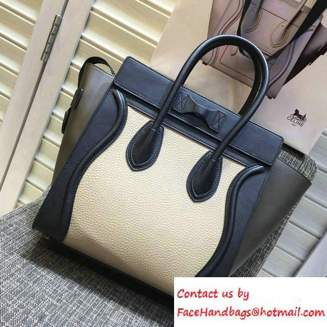 Celine Luggage Micro Tote Bag in Original Leather Black/Grained White/Etoupe 2016 - Click Image to Close