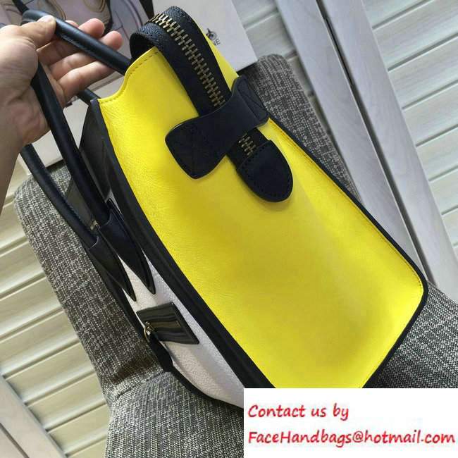 Celine Luggage Micro Tote Bag in Original Leather Black/Grained White/Yellow 2016 - Click Image to Close