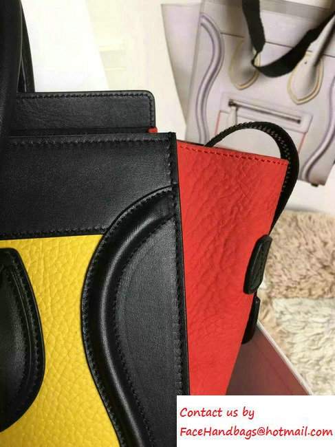 Celine Luggage Micro Tote Bag in Original Leather Black/Grained Yellow/Crinkle Red 2016