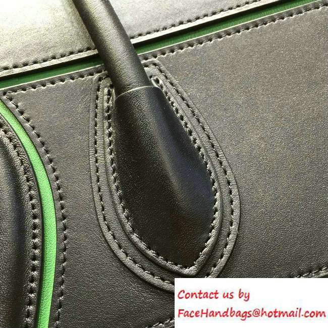 Celine Luggage Micro Tote Bag in Original Leather Black/Green 2016 - Click Image to Close