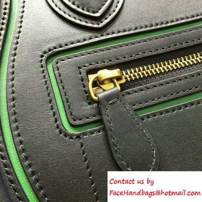 Celine Luggage Micro Tote Bag in Original Leather Black/Green 2016 - Click Image to Close