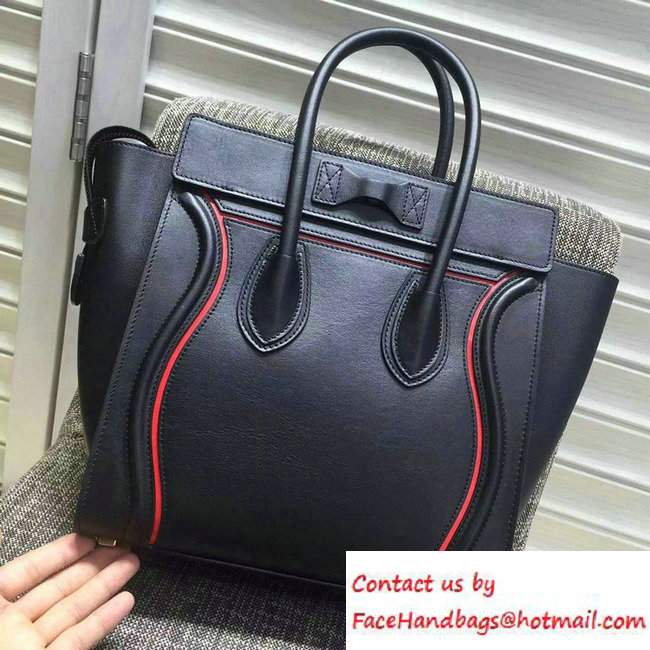 Celine Luggage Micro Tote Bag in Original Leather Black/Red 2016 - Click Image to Close