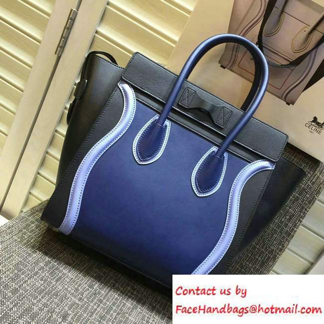 Celine Luggage Micro Tote Bag in Original Leather Black/Royal Blue/Sky Blue 2016
