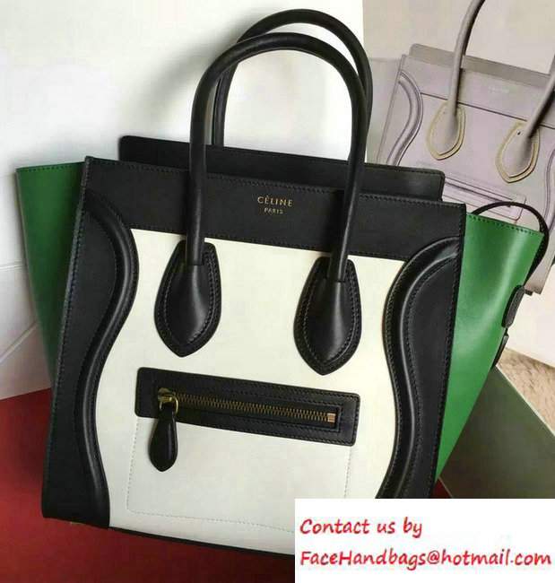 Celine Luggage Micro Tote Bag in Original Leather Black/White/Green 2016 - Click Image to Close