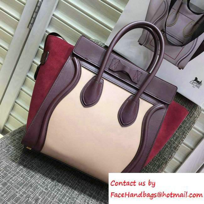 Celine Luggage Micro Tote Bag in Original Leather Burgundy/Beige/Suede Red 2016 - Click Image to Close