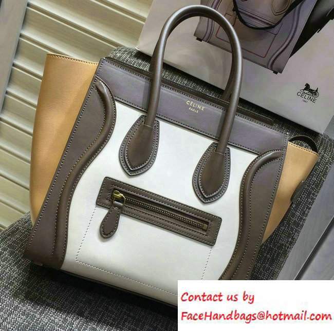 Celine Luggage Micro Tote Bag in Original Leather Coffee/White/Apricot 2016