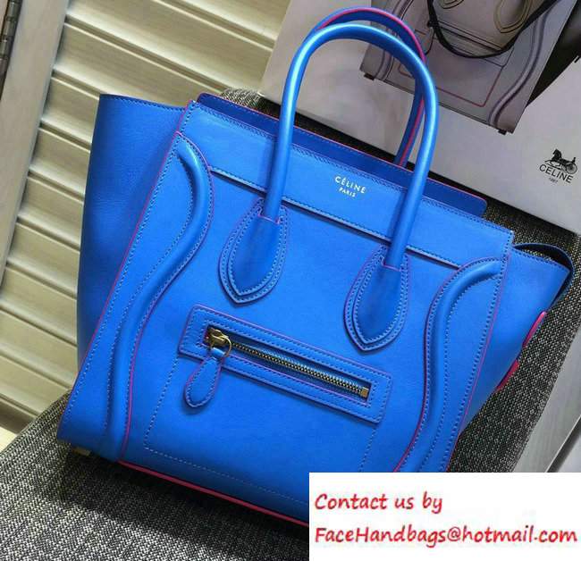 Celine Luggage Micro Tote Bag in Original Leather Electric Blue/Fushia 2016 - Click Image to Close