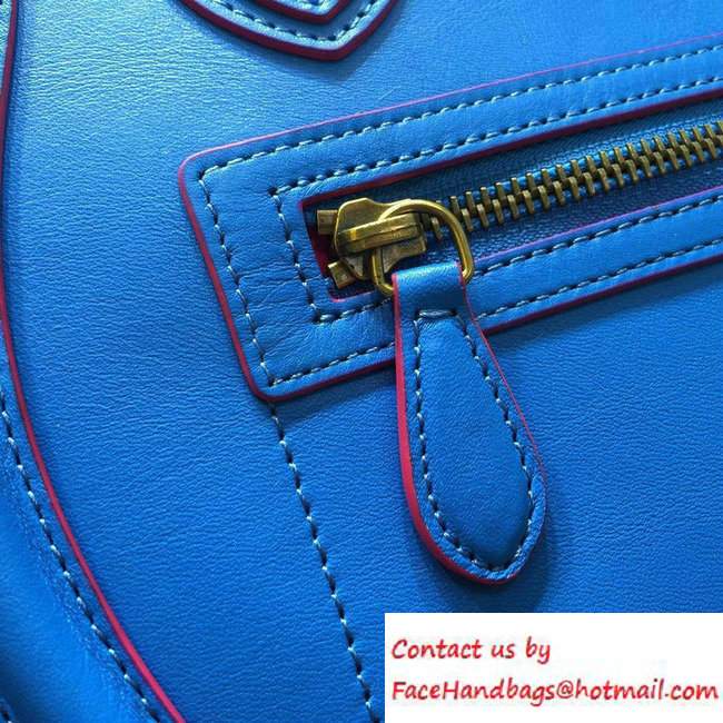 Celine Luggage Micro Tote Bag in Original Leather Electric Blue/Fushia 2016 - Click Image to Close