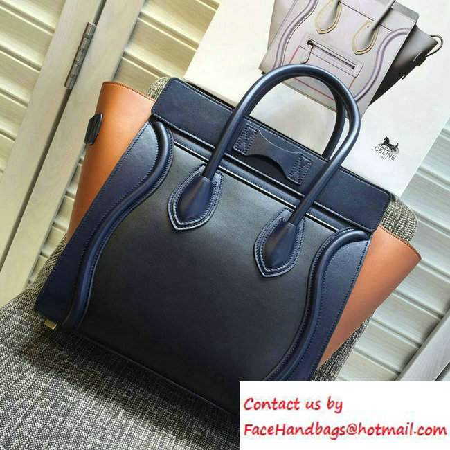 Celine Luggage Micro Tote Bag in Original Leather Navy Blue/Black/Khaki 2016 - Click Image to Close