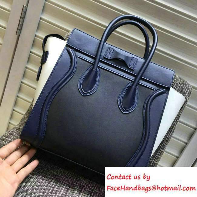 Celine Luggage Micro Tote Bag in Original Leather Navy Blue/Black/White 2016