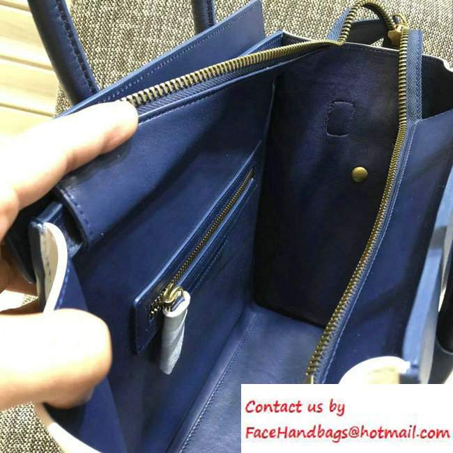 Celine Luggage Micro Tote Bag in Original Leather Navy Blue/Black/White 2016