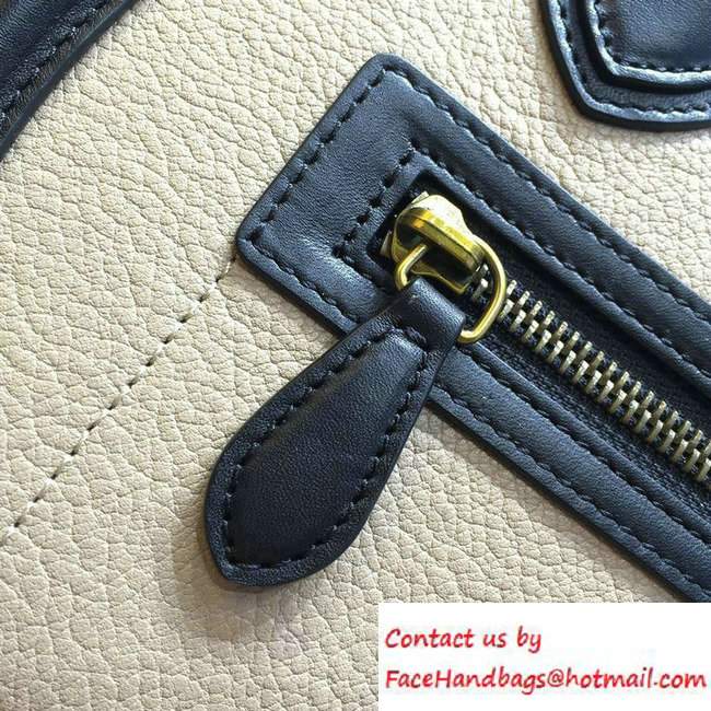 Celine Luggage Micro Tote Bag in Original Leather Navy Blue/Grained Beige/Blue 2016