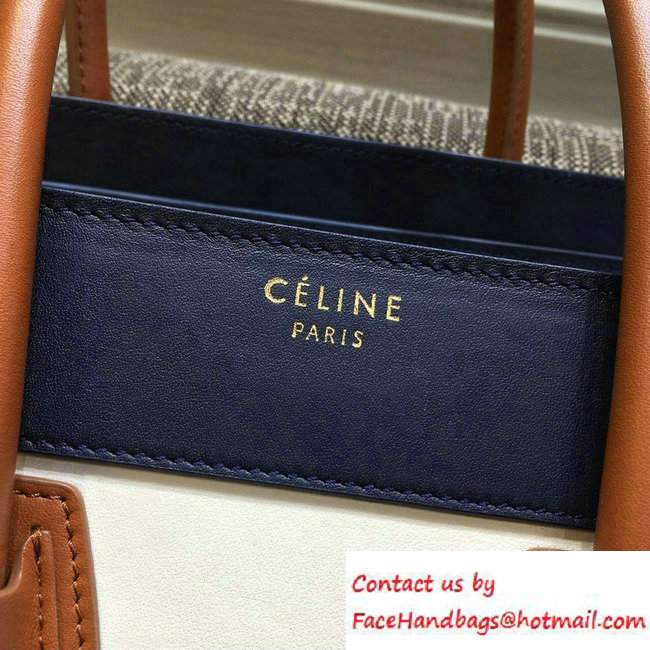 Celine Luggage Micro Tote Bag in Original Leather Navy Blue/White/Crinkle Apricot 2016