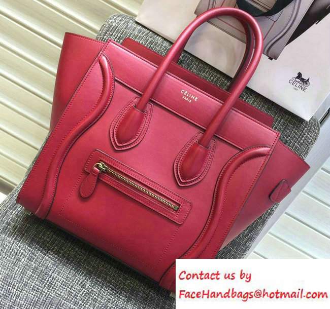 Celine Luggage Micro Tote Bag in Original Smooth Calfskin Red 2016 - Click Image to Close
