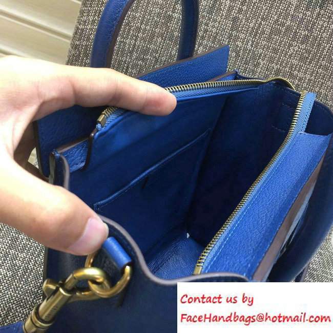Celine Luggage Nano Tote Bag in Original Goatskin Leather Blue 2016
