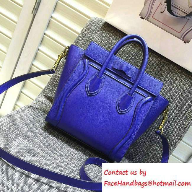 Celine Luggage Nano Tote Bag in Original Goatskin Leather Electric Blue 2016 - Click Image to Close