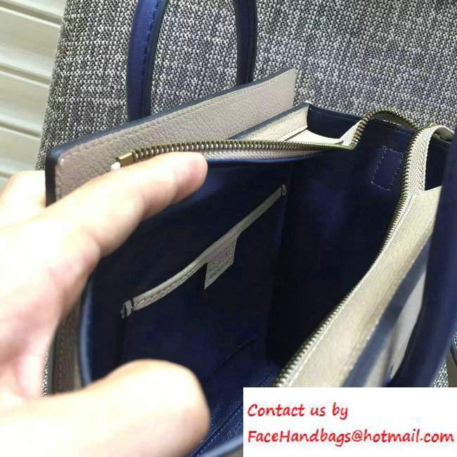 Celine Luggage Nano Tote Bag in Original Grained Leather Beige/Royal Blue 2016