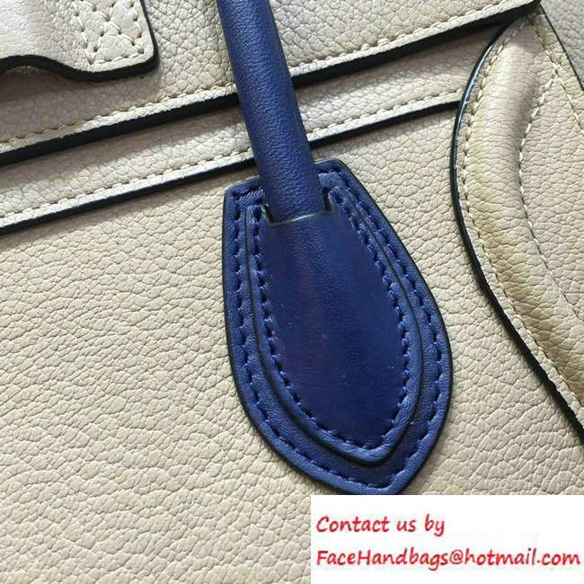 Celine Luggage Nano Tote Bag in Original Grained Leather Beige/Royal Blue 2016