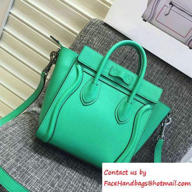 Celine Luggage Nano Tote Bag in Original Grained Leather Green 2016
