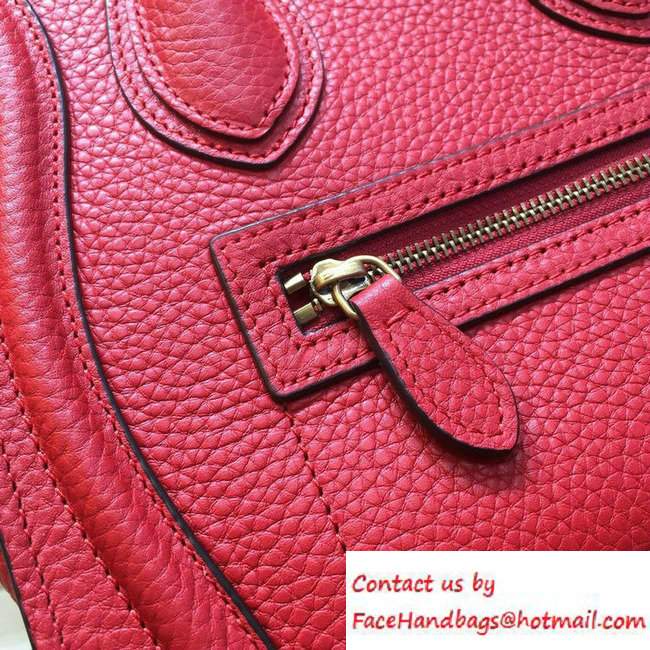 Celine Luggage Nano Tote Bag in Original Grained Leather Red/Gold 2016