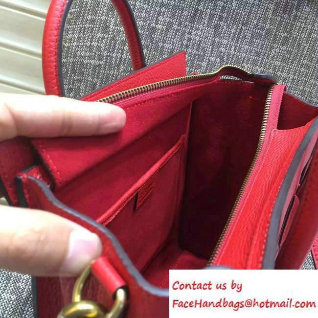 Celine Luggage Nano Tote Bag in Original Grained Leather Red/Gold 2016