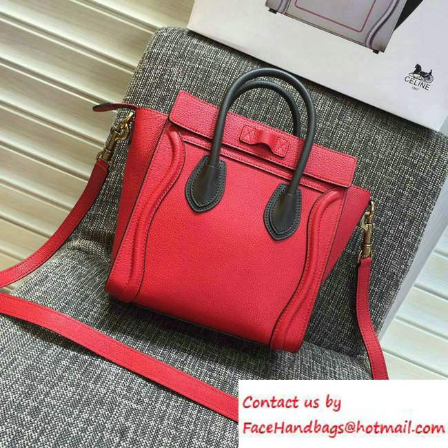 Celine Luggage Nano Tote Bag in Original Grained Leather Red/Olive Green 2016