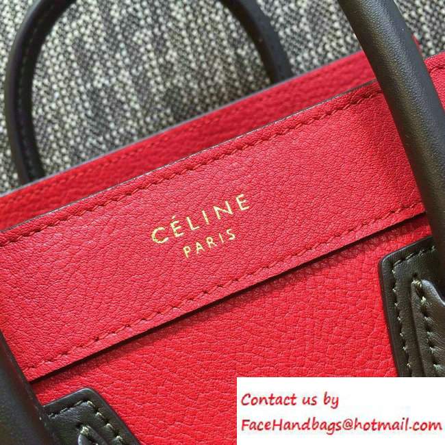 Celine Luggage Nano Tote Bag in Original Grained Leather Red/Olive Green 2016 - Click Image to Close