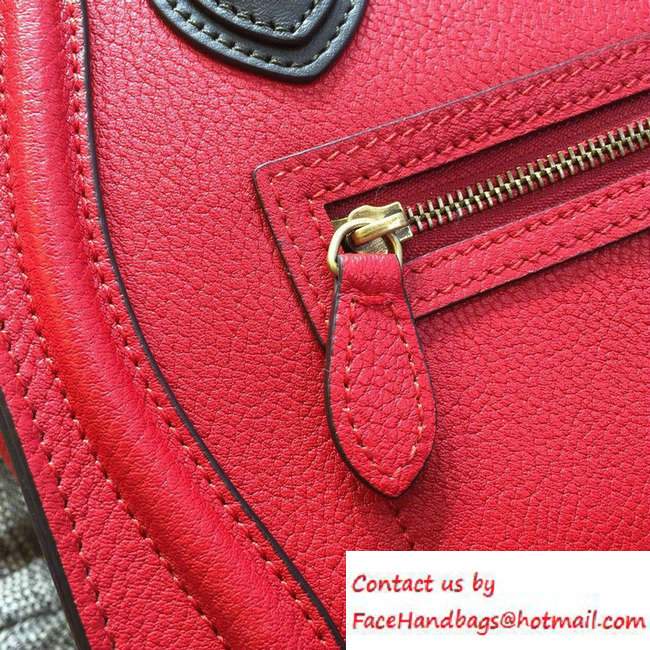 Celine Luggage Nano Tote Bag in Original Grained Leather Red/Olive Green 2016