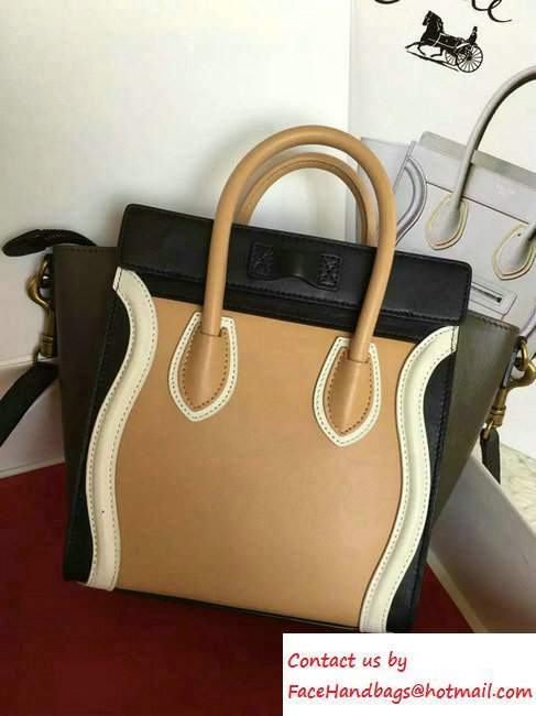 Celine Luggage Nano Tote Bag in Original Leather Black/Apricot/White 2016 - Click Image to Close