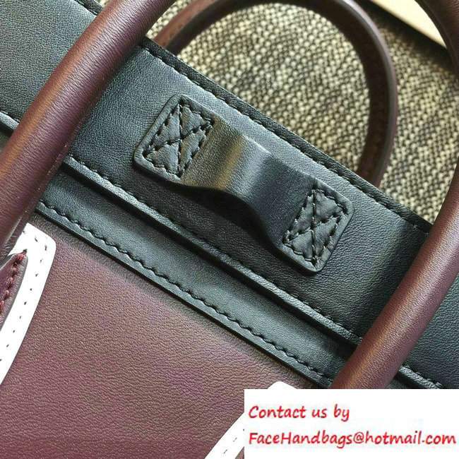Celine Luggage Nano Tote Bag in Original Leather Black/Burgundy/White 2016