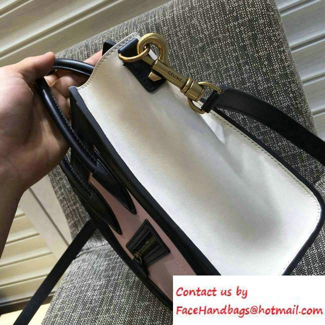 Celine Luggage Nano Tote Bag in Original Leather Black/Cherry Pink/White 2016