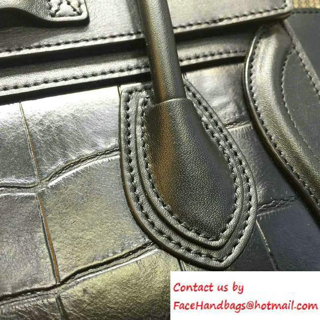 Celine Luggage Nano Tote Bag in Original Leather Black/Croco Pattern 2016 - Click Image to Close