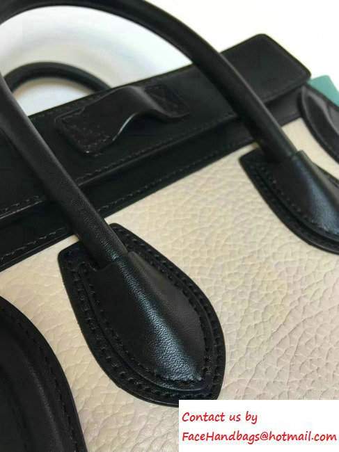 Celine Luggage Nano Tote Bag in Original Leather Black/Grained Beige/Crinkle Ice Green 2016
