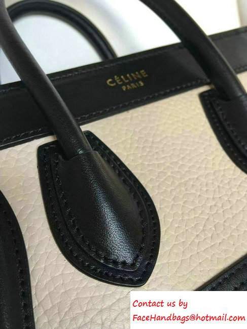 Celine Luggage Nano Tote Bag in Original Leather Black/Grained Beige/Crinkle Ice Green 2016 - Click Image to Close
