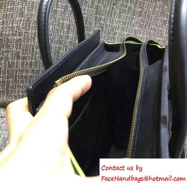 Celine Luggage Nano Tote Bag in Original Leather Black/Grained Beige/Suede Green 2016