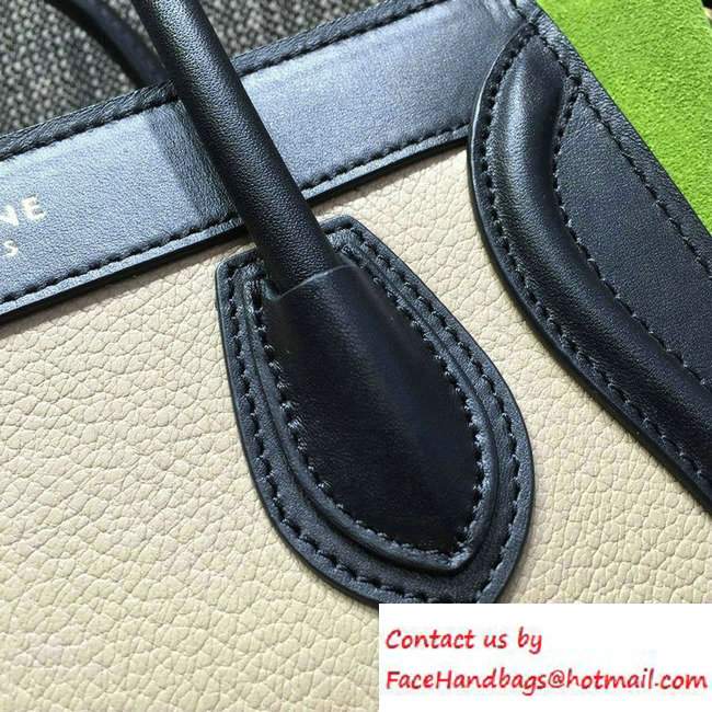 Celine Luggage Nano Tote Bag in Original Leather Black/Grained Beige/Suede Green 2016