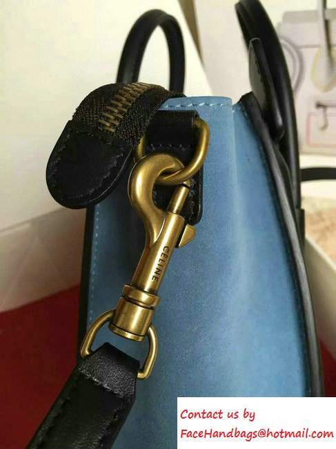 Celine Luggage Nano Tote Bag in Original Leather Black/Grained Beige/Suede Sky Blue 2016 - Click Image to Close