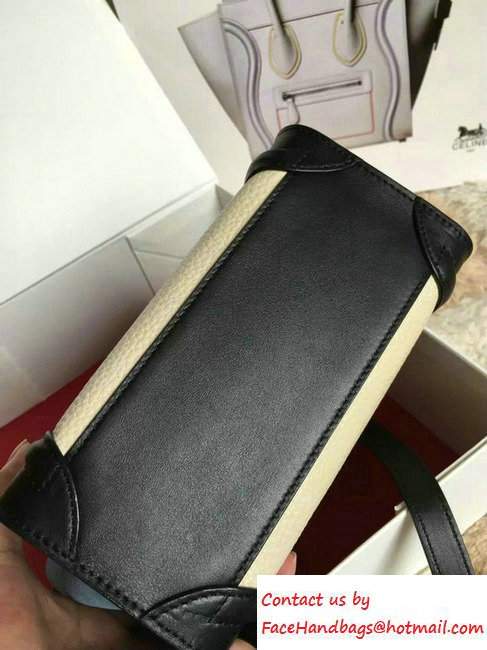 Celine Luggage Nano Tote Bag in Original Leather Black/Grained Beige/Suede Sky Blue 2016